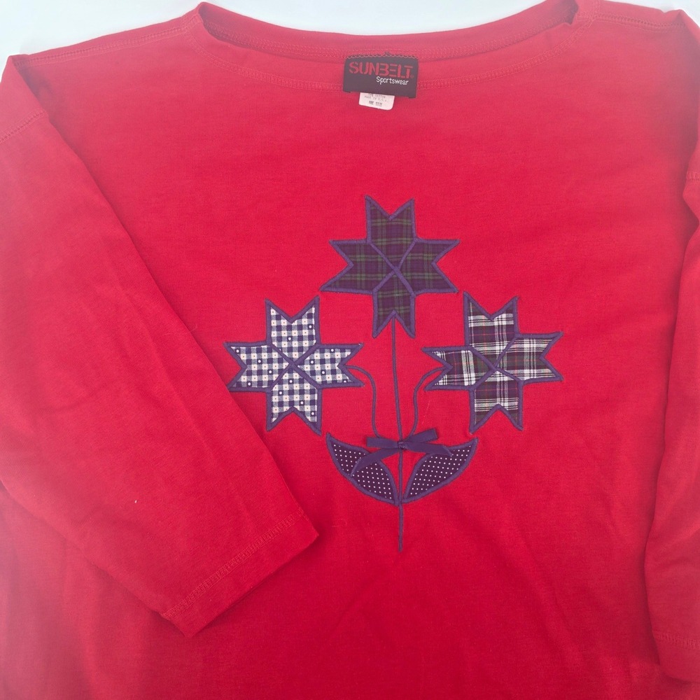 Sunbelt Sportswear Womens Red Plaid Star Patchwork Top "XL" One Size Made in USA